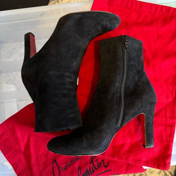 Christian Louboutin Black Suede Ankle Boots Booties Block Heel 37 - Picture 2 of 10